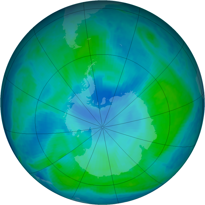 Antarctic ozone map for 06 February 2000
